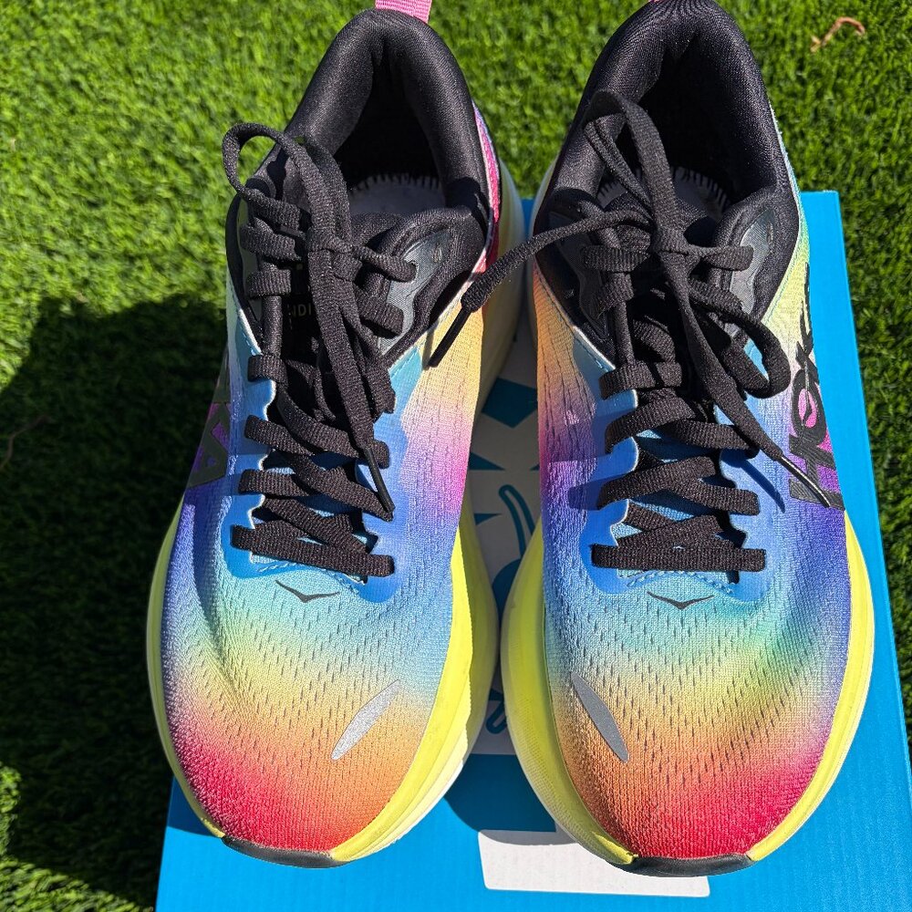 Hoka Bondi 8, size 7.5 B, rainbow, unworn inserts,